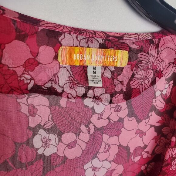 Urban Outfitters Juliet Sheer Floral Tie Front Ruffle Blouse Medium - Picture 7 of 7